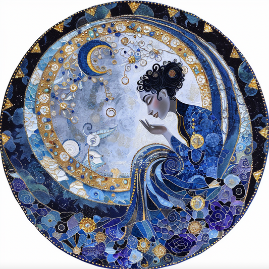 Beautiful Blue Moon Mystical Goddess Tambourine and Ribbon Wall Art,  Bodhi Goddess