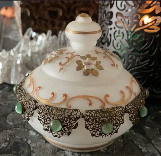 Stunning Vintage Filigree Metal and Stone Accent Trinket Dish, Bodhi Vintage