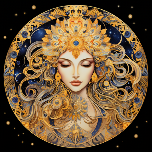 Mystical Moon Goddess Tambourine and Ribbon Wall Art, Bodhi Goddess