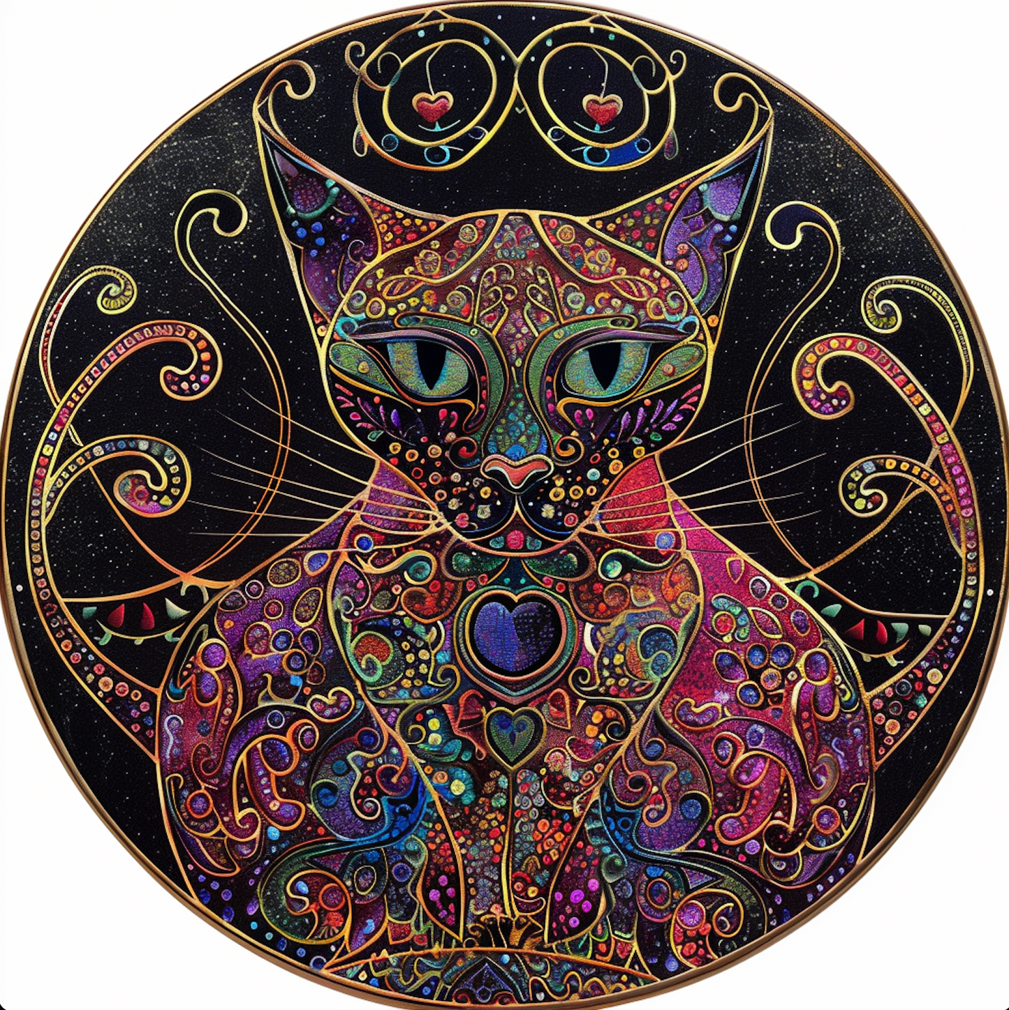 Mystical Cat Art Tambourine and Ribbon Wall Hanging, Bodhi Pets