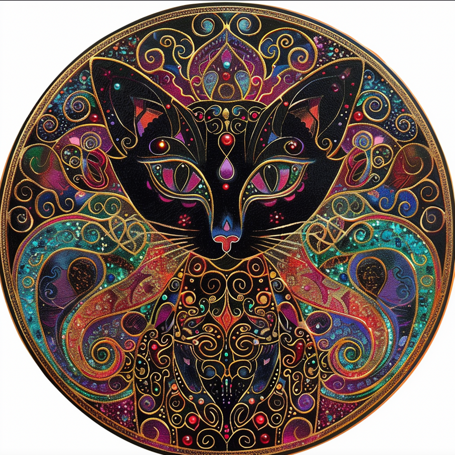 Mystical Cat Art Tambourine and Ribbon Wall Hanging, Bodhi Pets