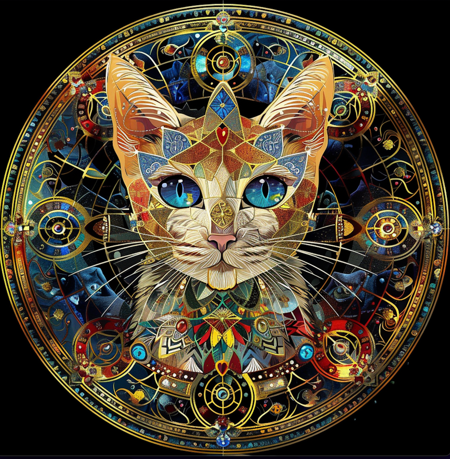 Mystical Cat Art Tambourine and Ribbon Wall Hanging, Bodhi Pets