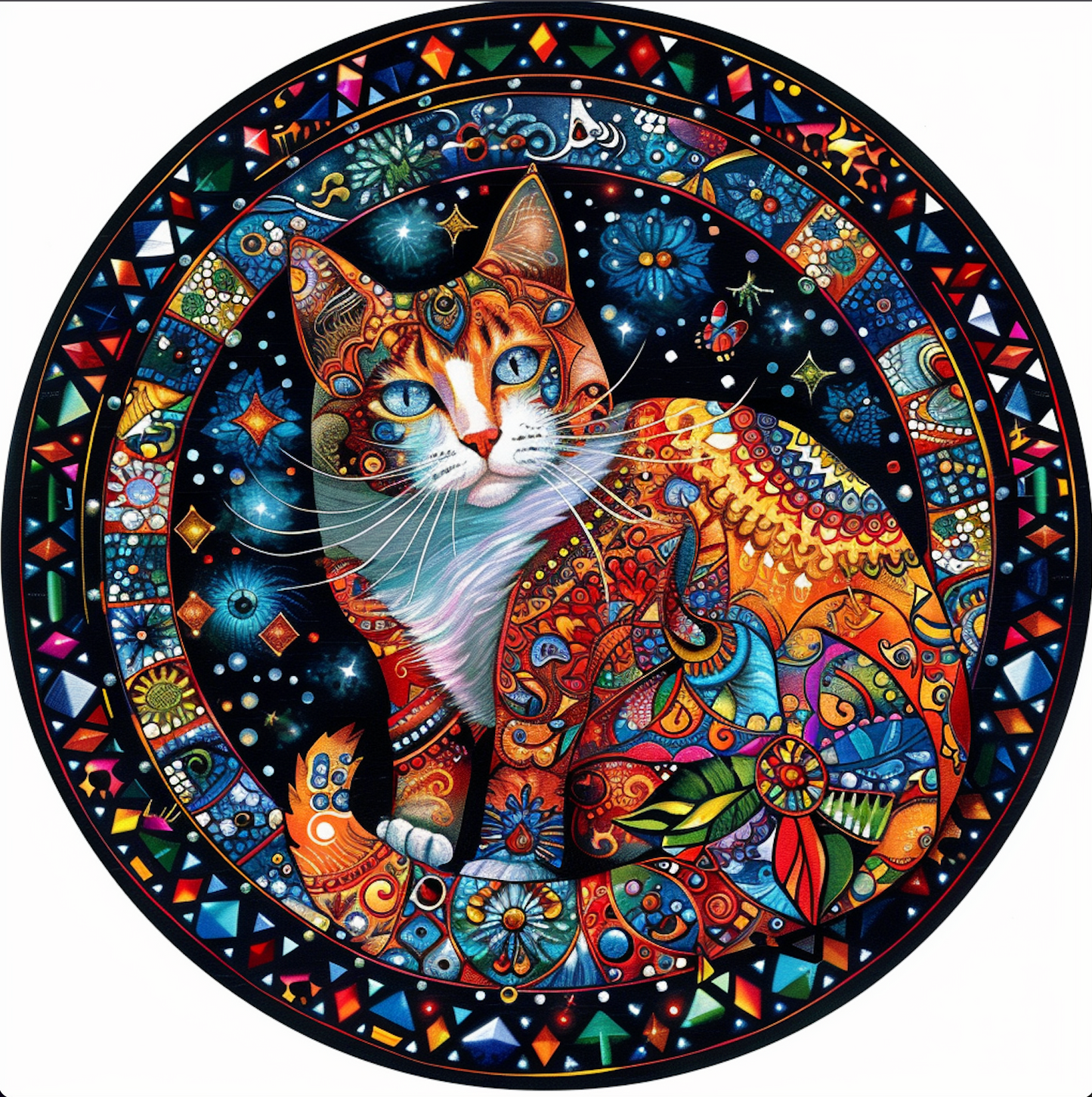 Mystical Cat Art Tambourine and Ribbon Wall Hanging, Bodhi Pets