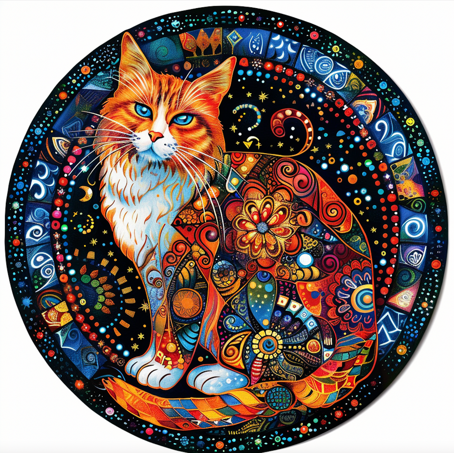 Mystical Cat Art Tambourine and Ribbon Wall Hanging, Bodhi Pets
