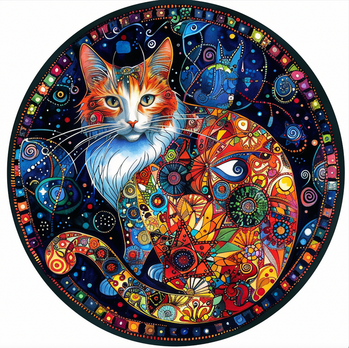 Mystical Cat Art Tambourine and Ribbon Wall Hanging, Bodhi Pets