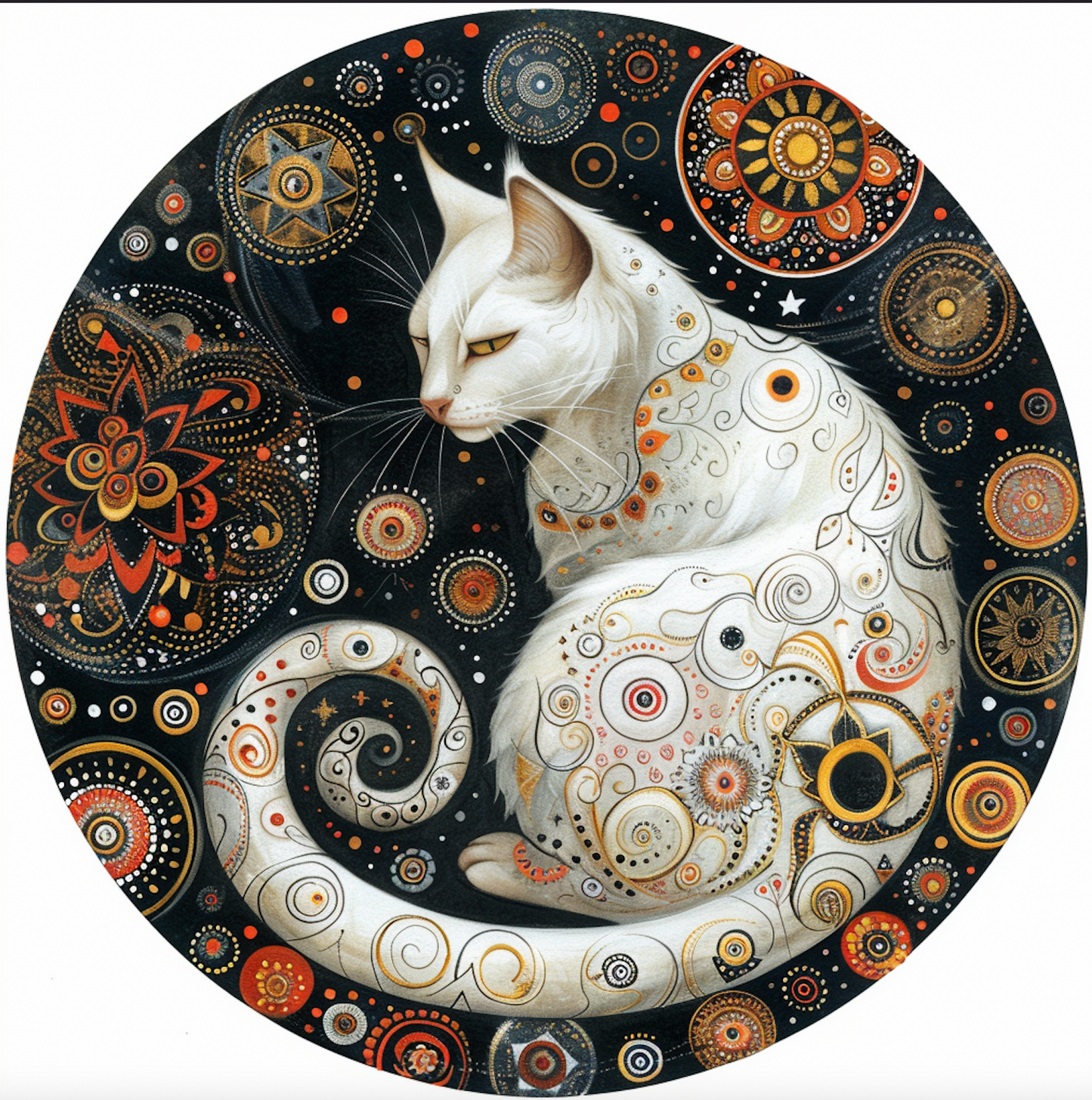 Mystical Cat Art Tambourine and Ribbon Wall Hanging, Bodhi Pets