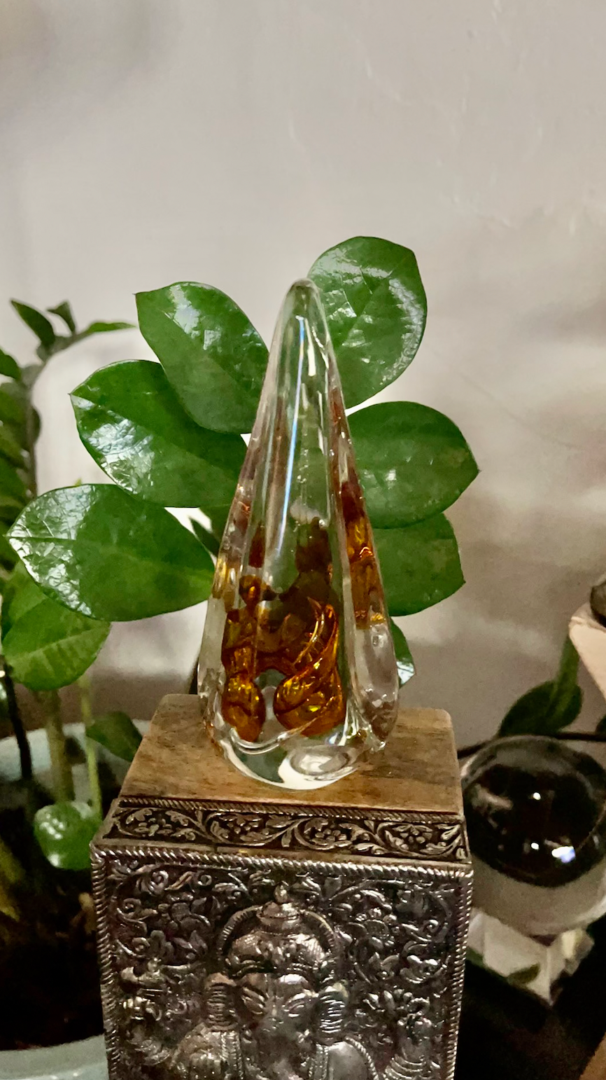 Gorgeous Glass with Amber Swirl Vintage Paperweight, Bodhi Vintage