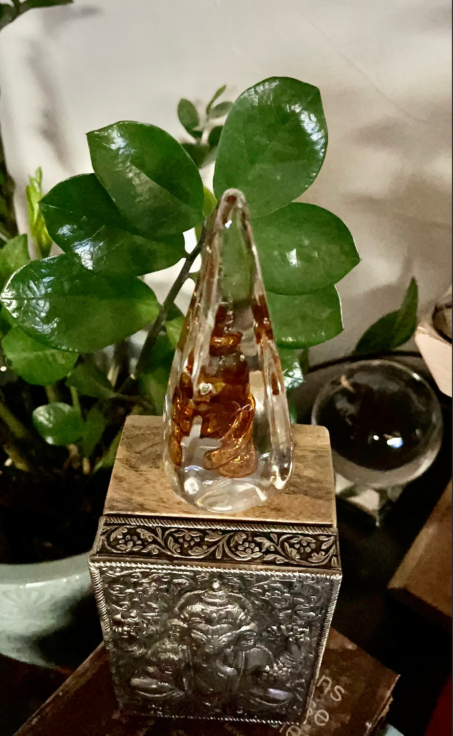 Gorgeous Glass with Amber Swirl Vintage Paperweight, Bodhi Vintage