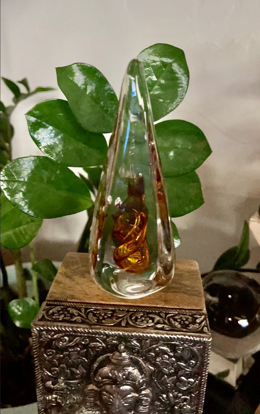 Gorgeous Glass with Amber Swirl Vintage Paperweight, Bodhi Vintage