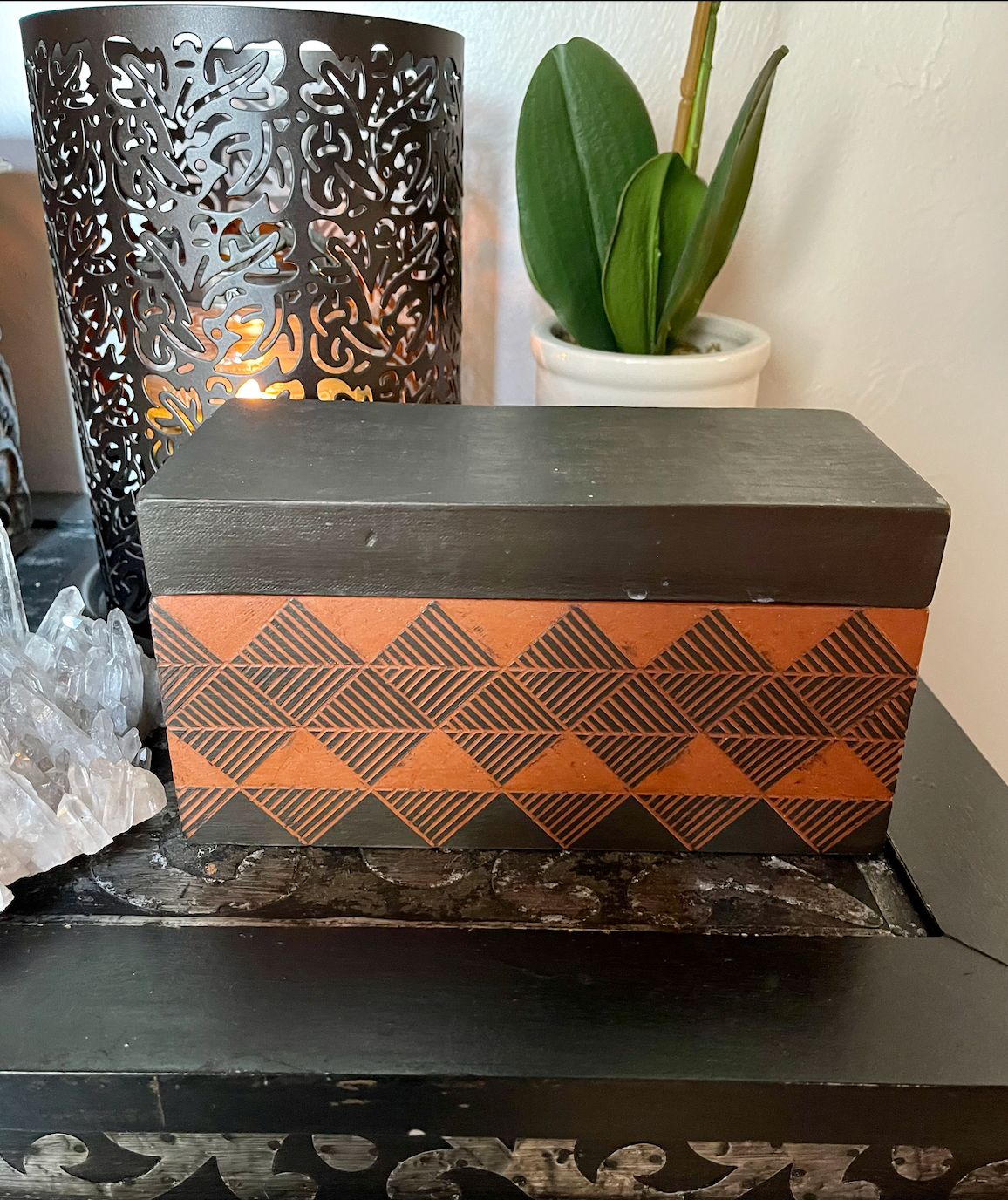 Unique Clay Box, Vintage Decorator Box, Etched Clay Box, Bodhi Vintage