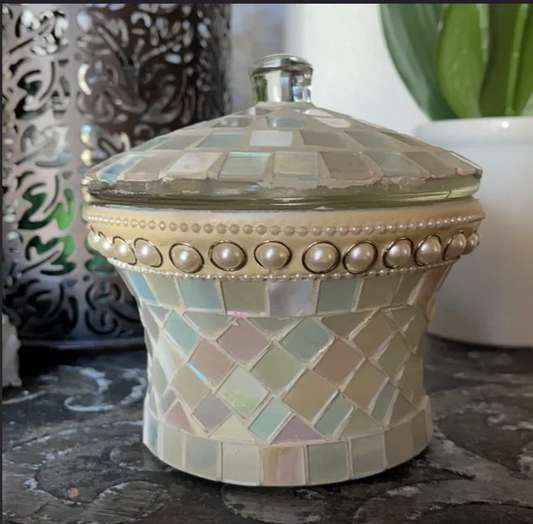 Heavy Mosiac Glass Trinket Jar with Lid, Bodhi Vintage