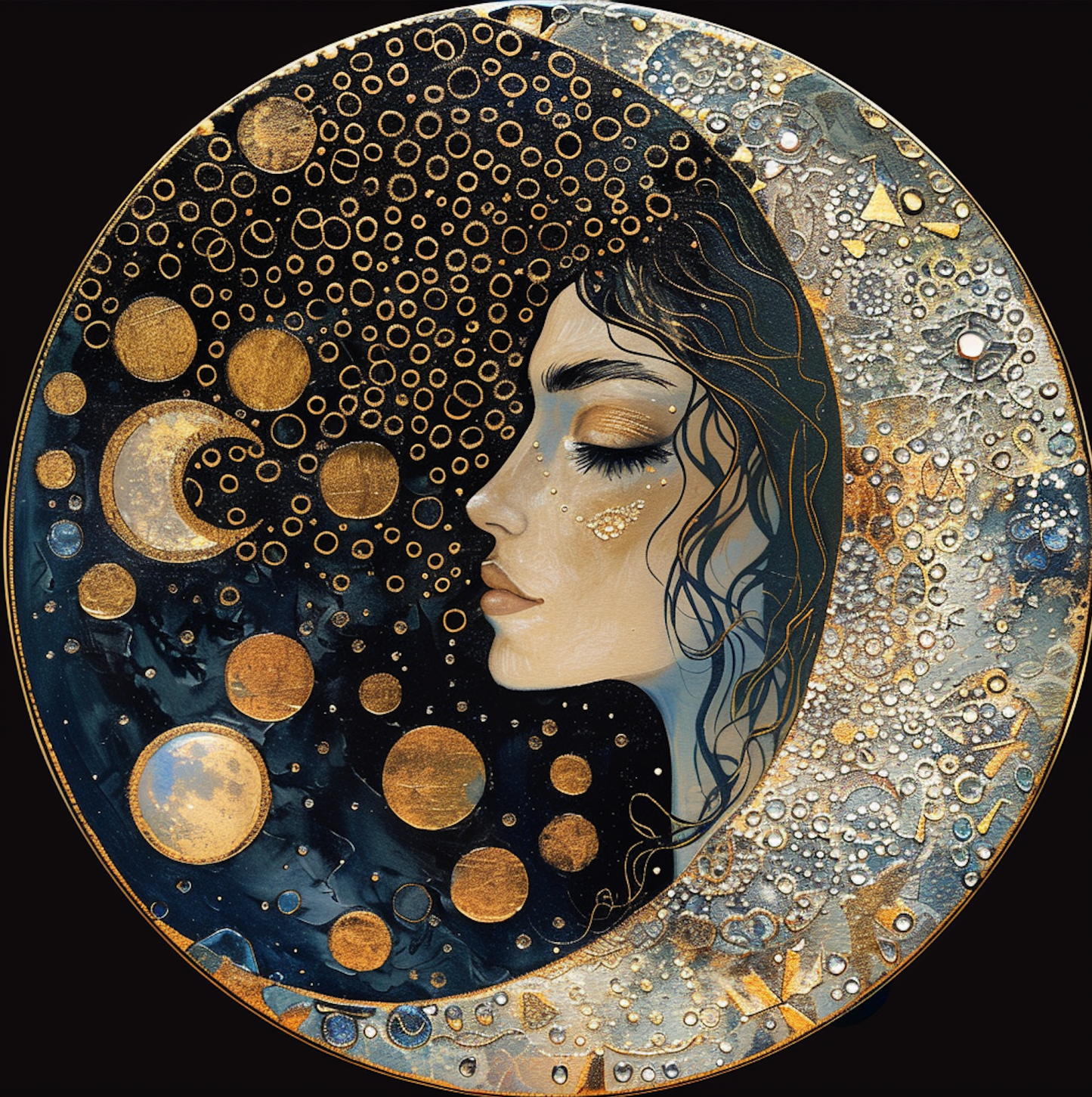 Lady of The Moon, Original Art, Tambourine and Ribbon Wall Hanging, Bodhi Magic