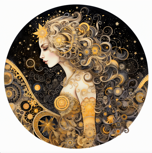 Mystical Moon Goddess Tambourine and Ribbon Wall Art, Bodhi Goddess