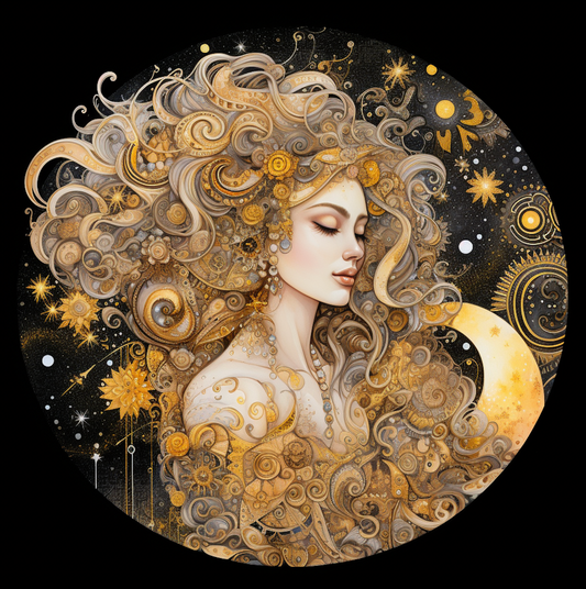 Mystical Moon Goddess Tambourine and Ribbon Wall Art, Bodhi Goddess