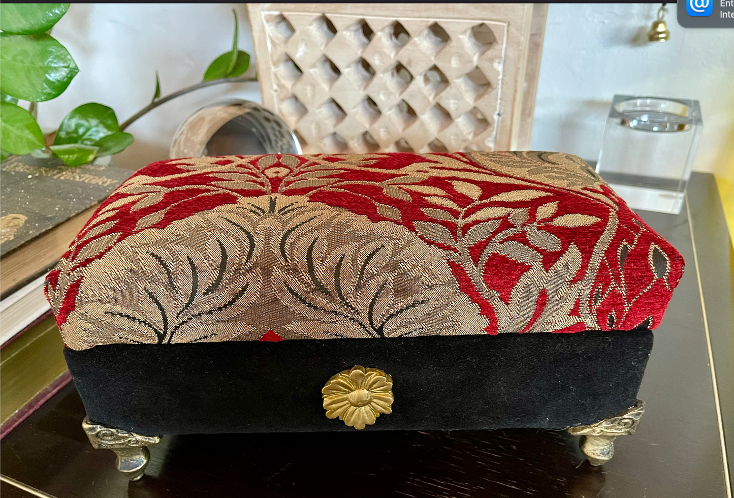 Elegant Vintage Upholstered Footed Boudoir Box, Bodhi Vintage