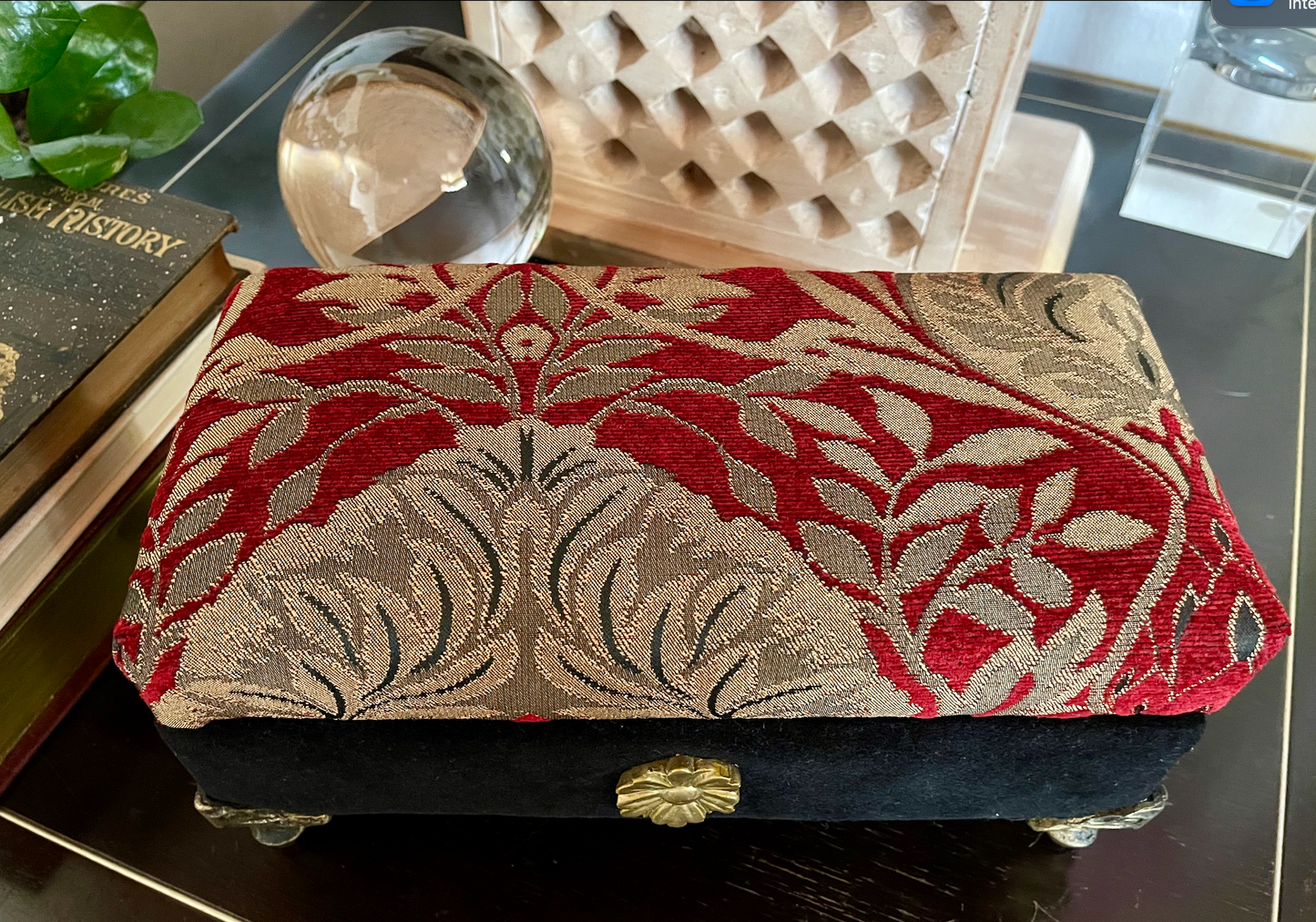 Elegant Vintage Upholstered Footed Boudoir Box, Bodhi Vintage