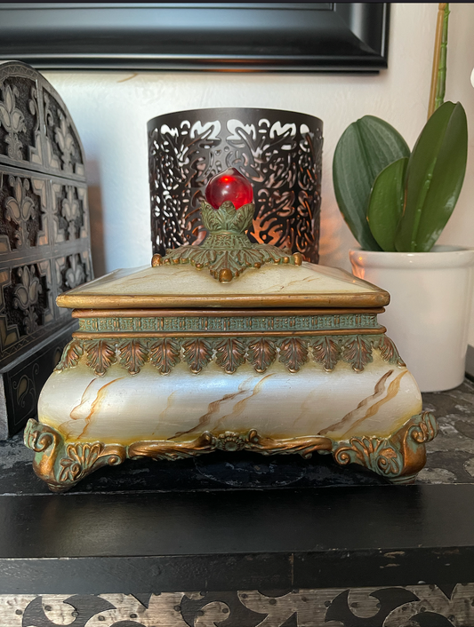 Unique Vintage Red Jeweled Top Lidded Box, Bodhi Home Decor