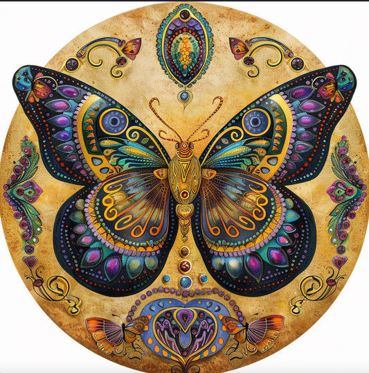 Art Nouveau Butterfly Wall Accent, Tambourine and Ribbon Butterfly Art, Bodhi Gifts