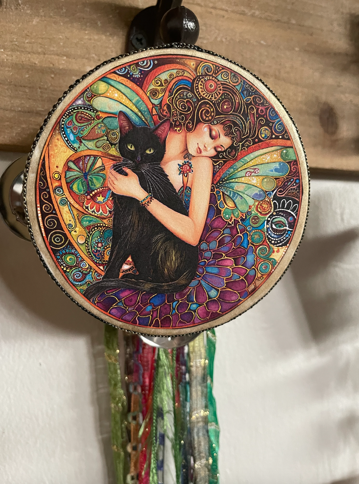 fairy tambourine
fairy and ribbon tambourine
fairy art
fairy gift
black cat and fairy
fairy and cat
spellbound fairy
Bodhi Leaf Market