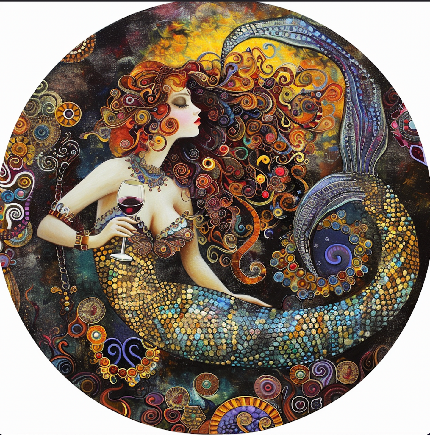 Mermaid Wine Whimsy Wall Art, Decoupaged Tambourine and Ribbon or Canvas, Bodhi Gifts