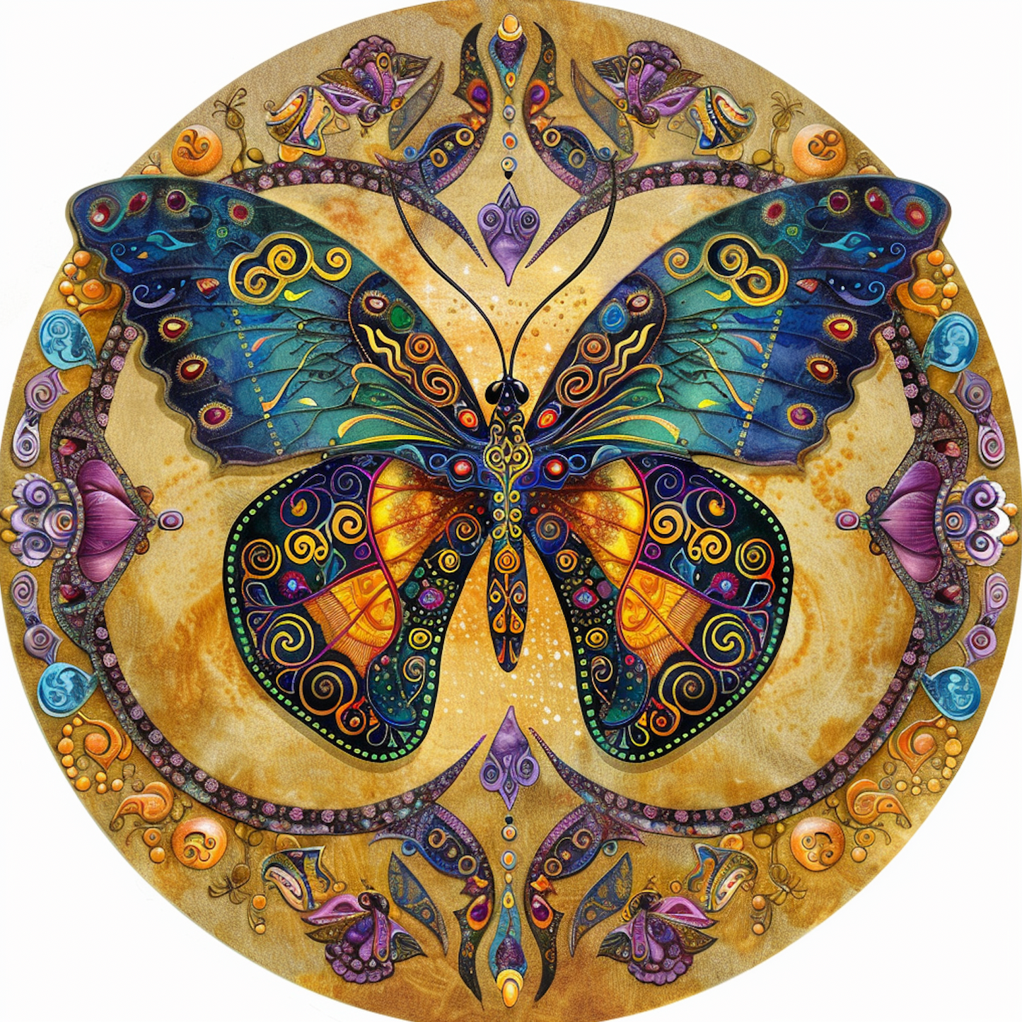 Art Nouveau Butterfly Wall Accent, Tambourine and Ribbon Butterfly Art, Bodhi Gifts