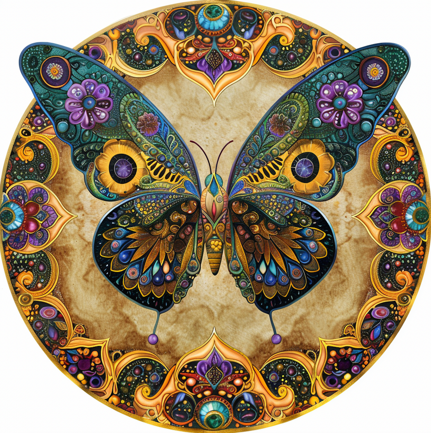 Art Nouveau Butterfly Wall Accent, Tambourine and Ribbon Butterfly Art, Bodhi Gifts