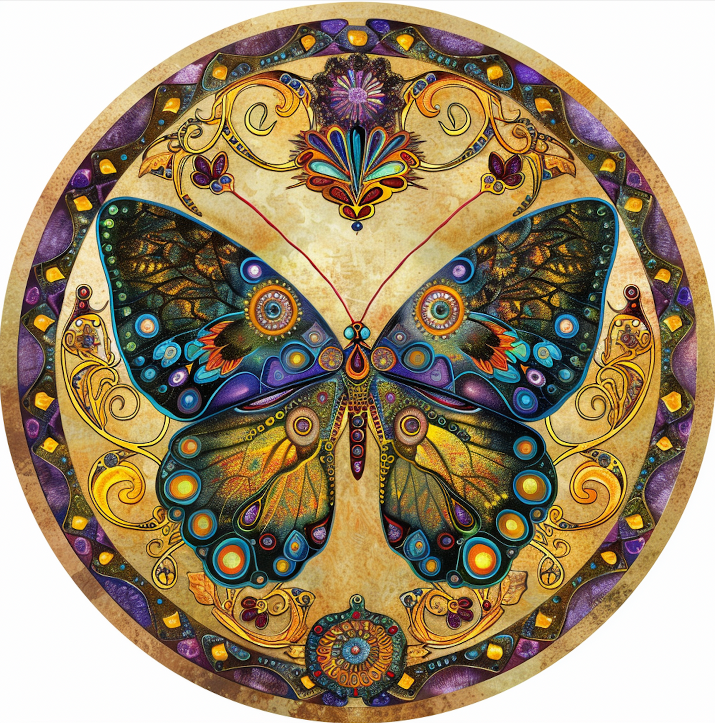 Art Nouveau Butterfly Wall Accent, Tambourine and Ribbon Butterfly Art, Bodhi Gifts