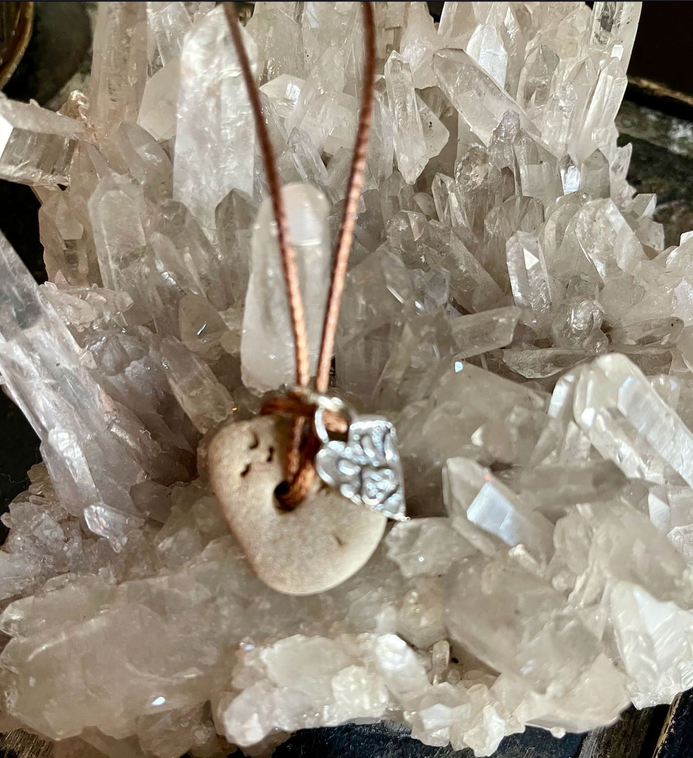 Gift Boxed Artisan Charmed Wolf Paw Heart and Hag Stone Pendant, Bodhi Jewelry, USA