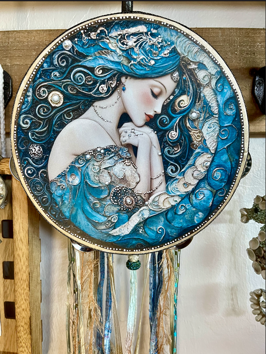 Limited Edition "Pearl" Mermaid Tambourine with Ribbon and Seahorse Ornament
