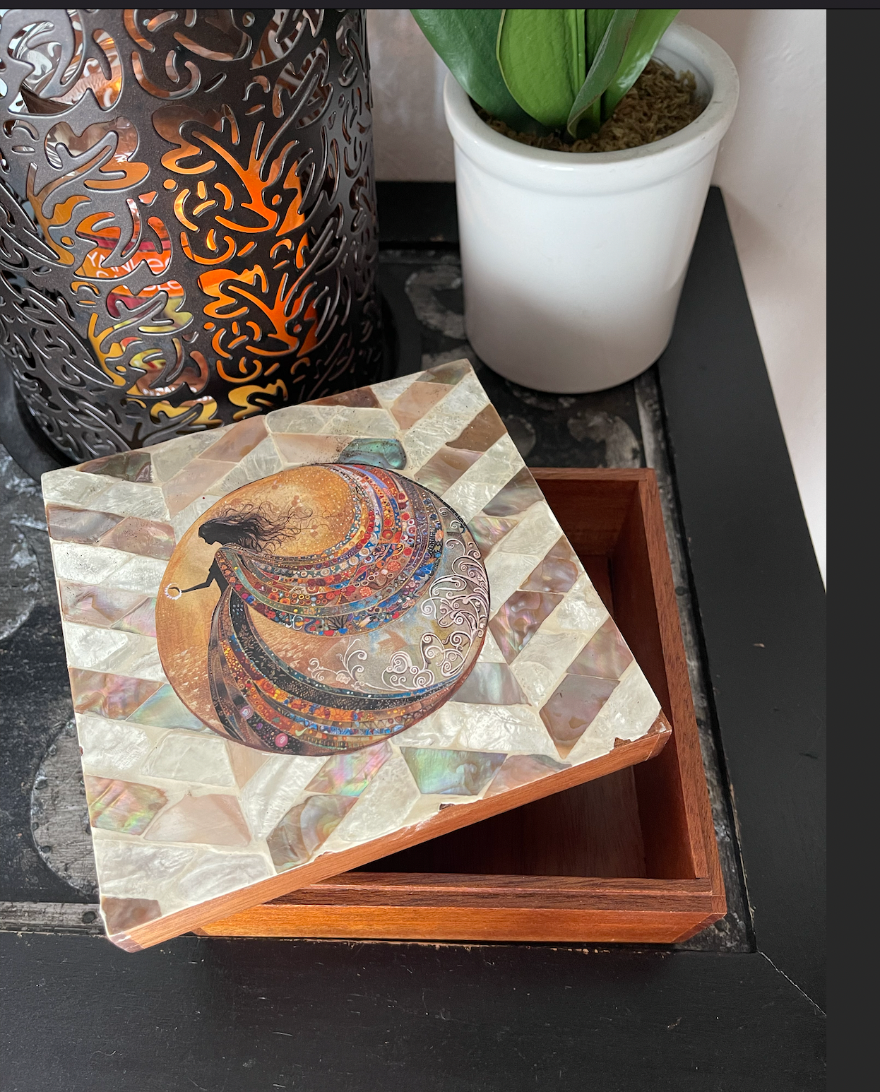 Velvet Gypsy Collection, Mystical Artist Decoupaged Art Print on Vintage Shell Trinket Box, Bodhi Gifts