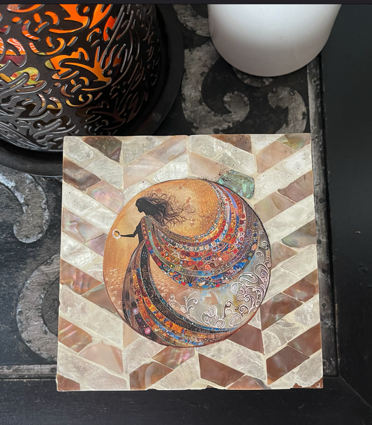 Velvet Gypsy Collection, Mystical Artist Decoupaged Art Print on Vintage Shell Trinket Box, Bodhi Gifts