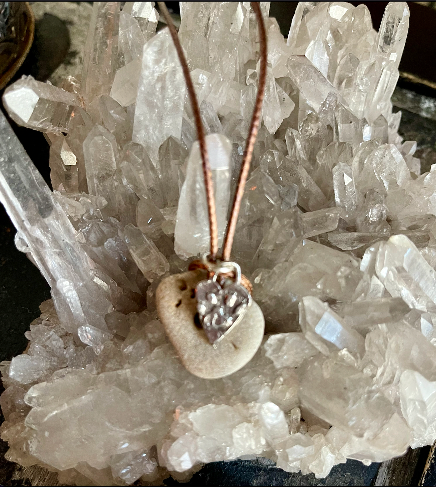 Gift Boxed Artisan Charmed Wolf Paw Heart and Hag Stone Pendant, Bodhi Jewelry, USA