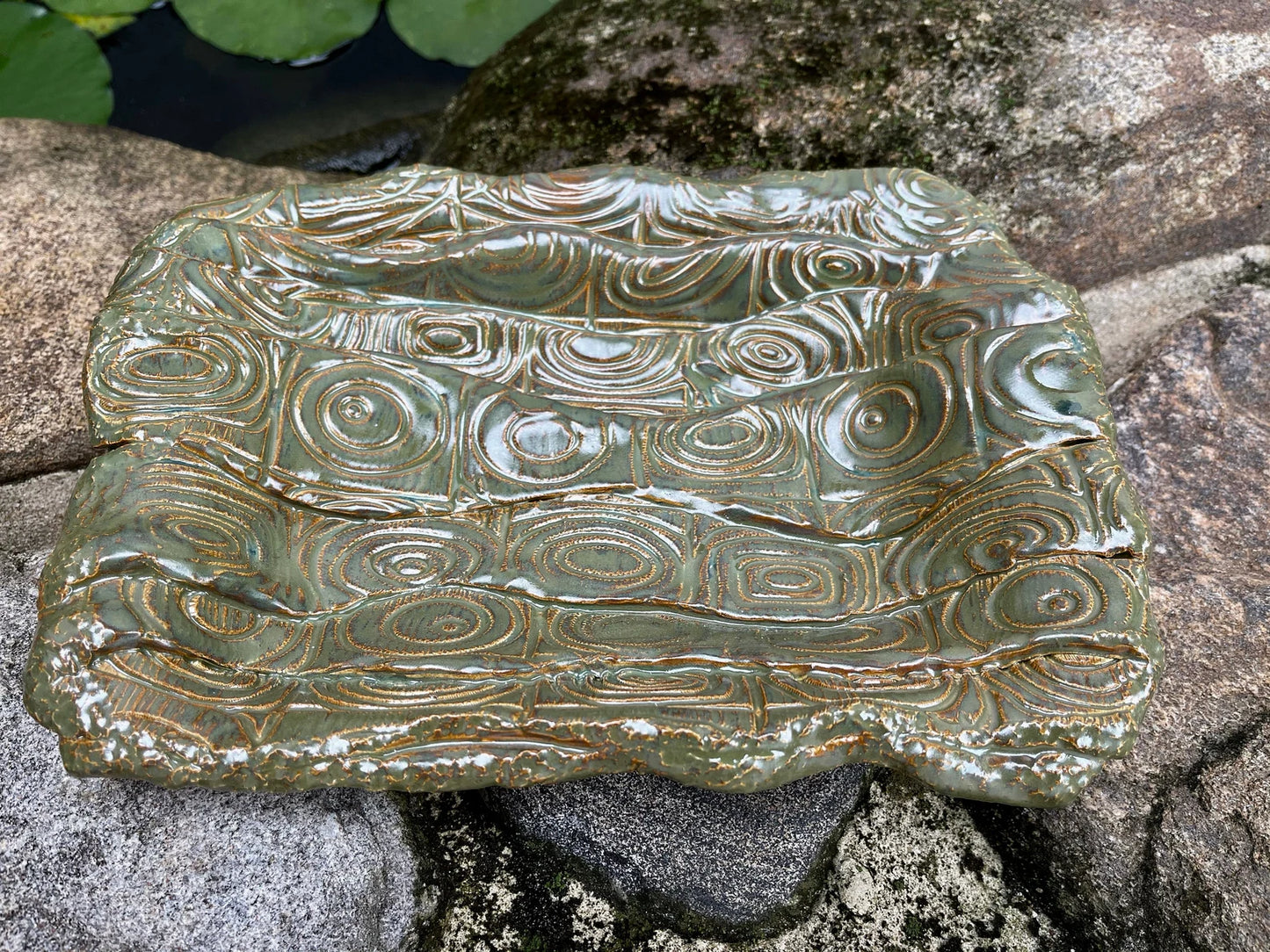 Unique Vintage Pottery, Large Stamped Clay Dish, Bodhi Vintage