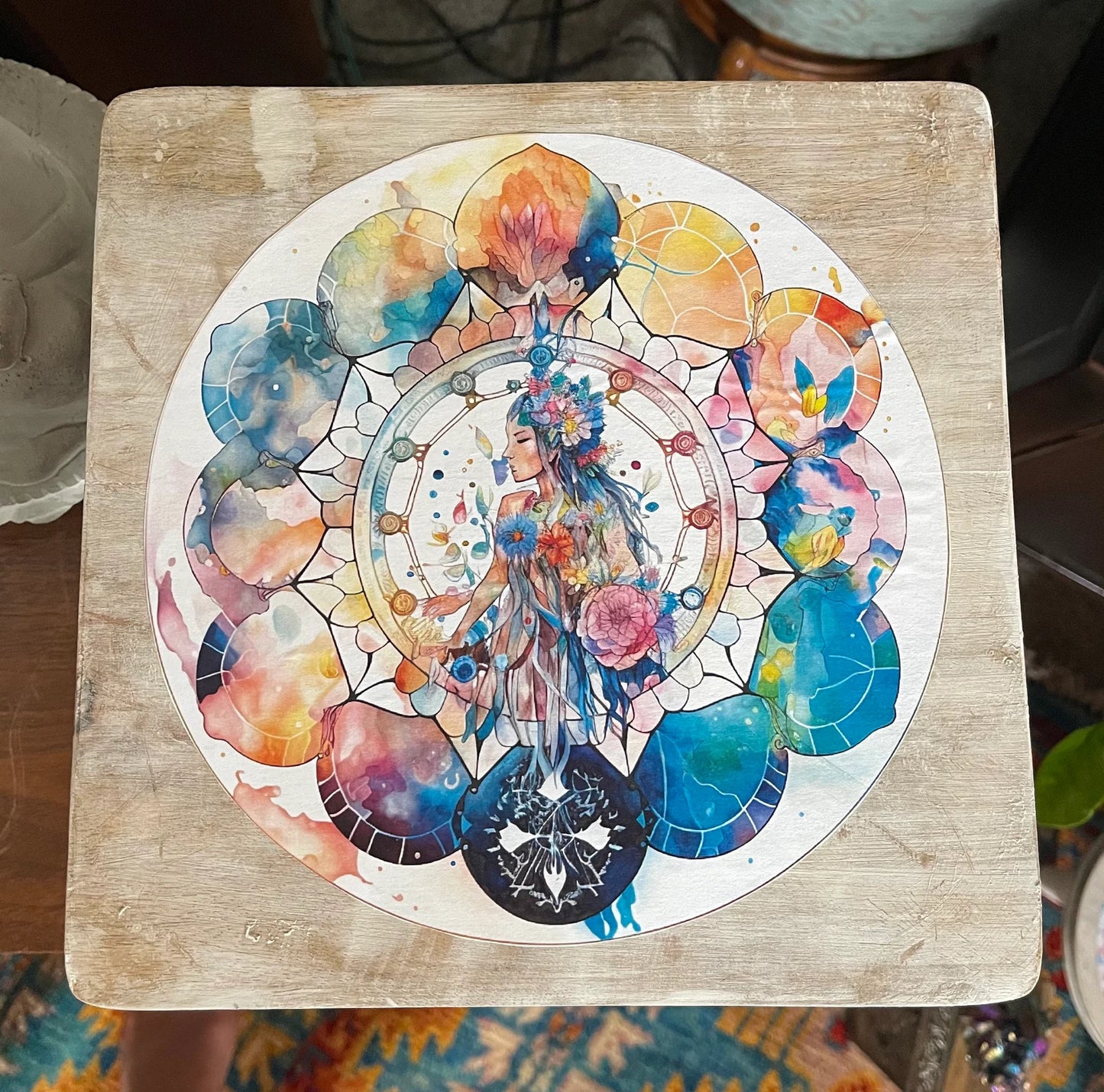 Indigo Goddess Crystal Grid Table, Bodhi Home Decor