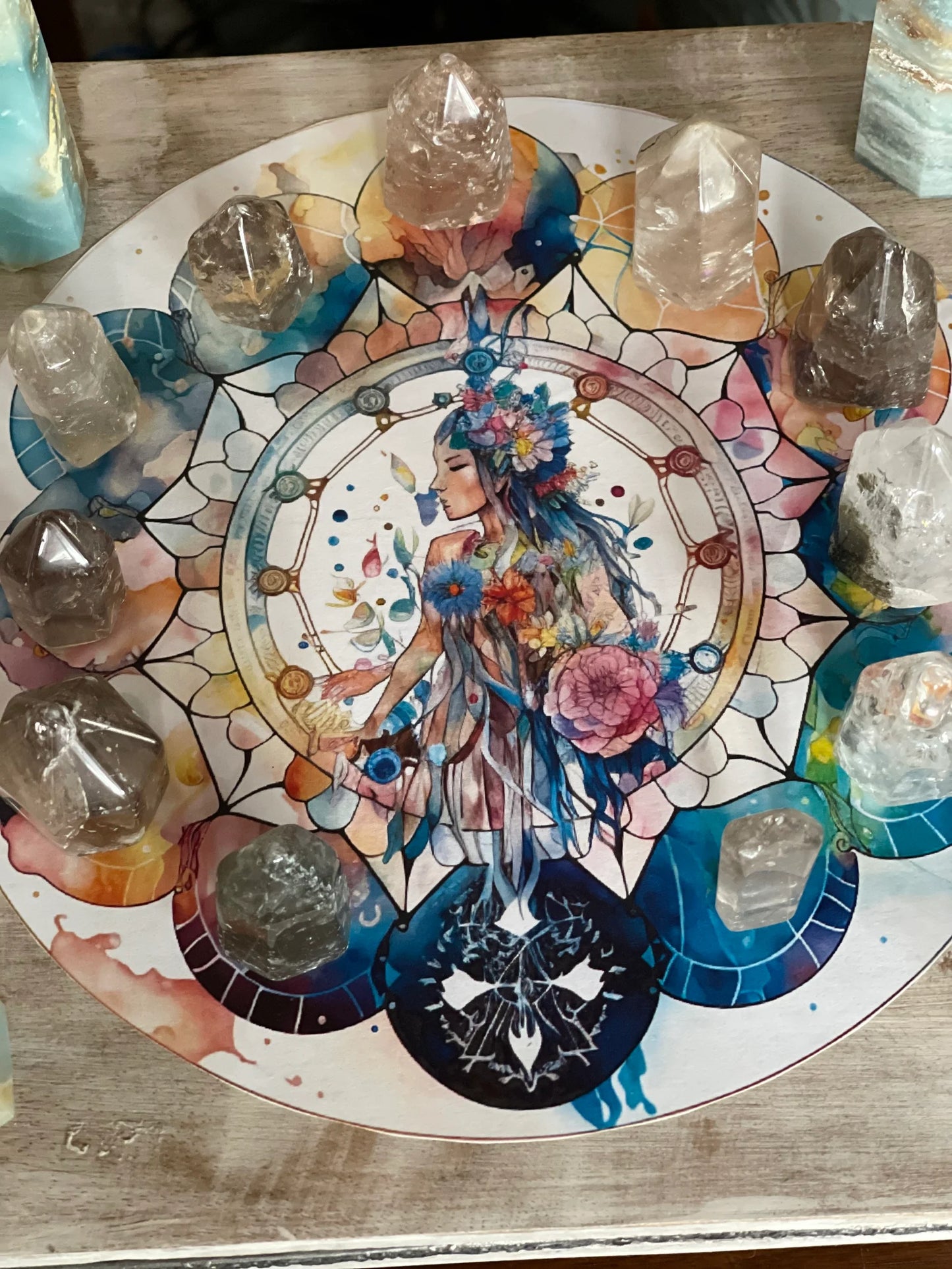 Indigo Goddess Crystal Grid Table, Bodhi Home Decor