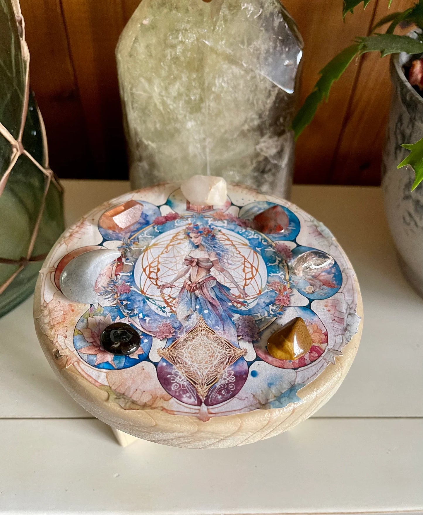 Indigo Goddess Crystal Grid Table, Bodhi Home Decor