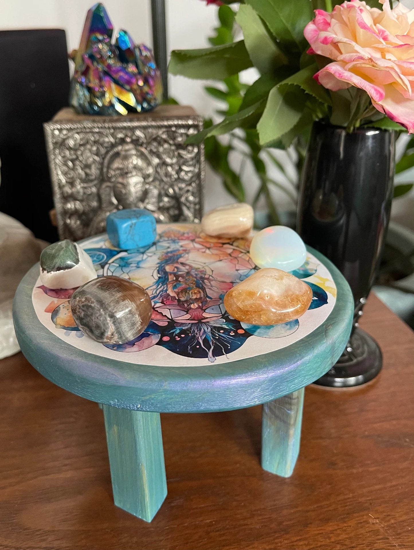 Indigo Goddess Crystal Grid Table, Meditation Table, Bodhi Gift Sets