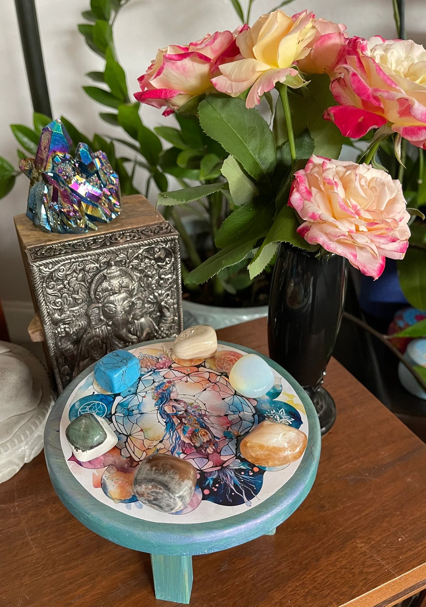 Indigo Goddess Crystal Grid Table, Meditation Table, Bodhi Gift Sets