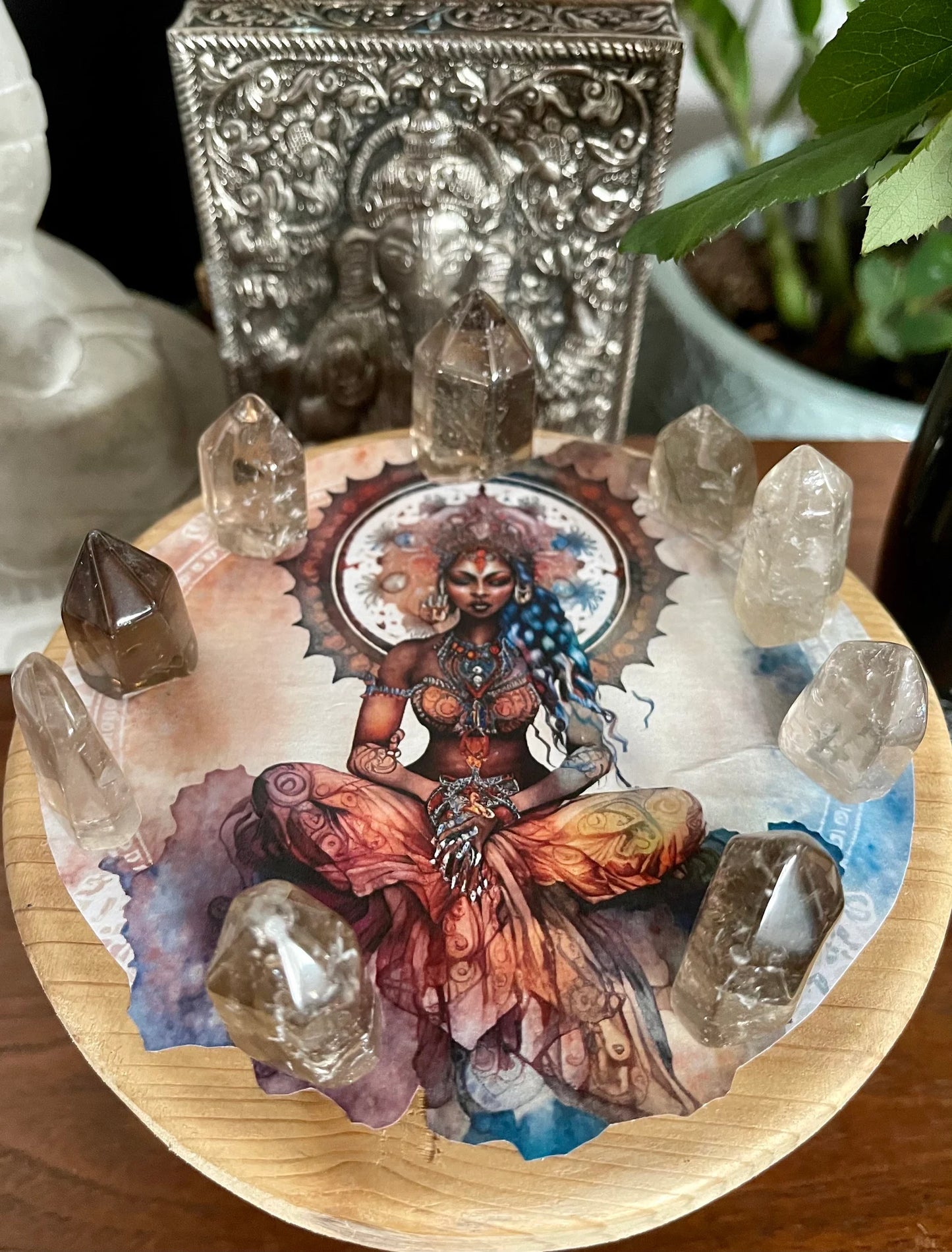 Mystical Goddess Crystal Grid Table, Meditation Table, Home Decor