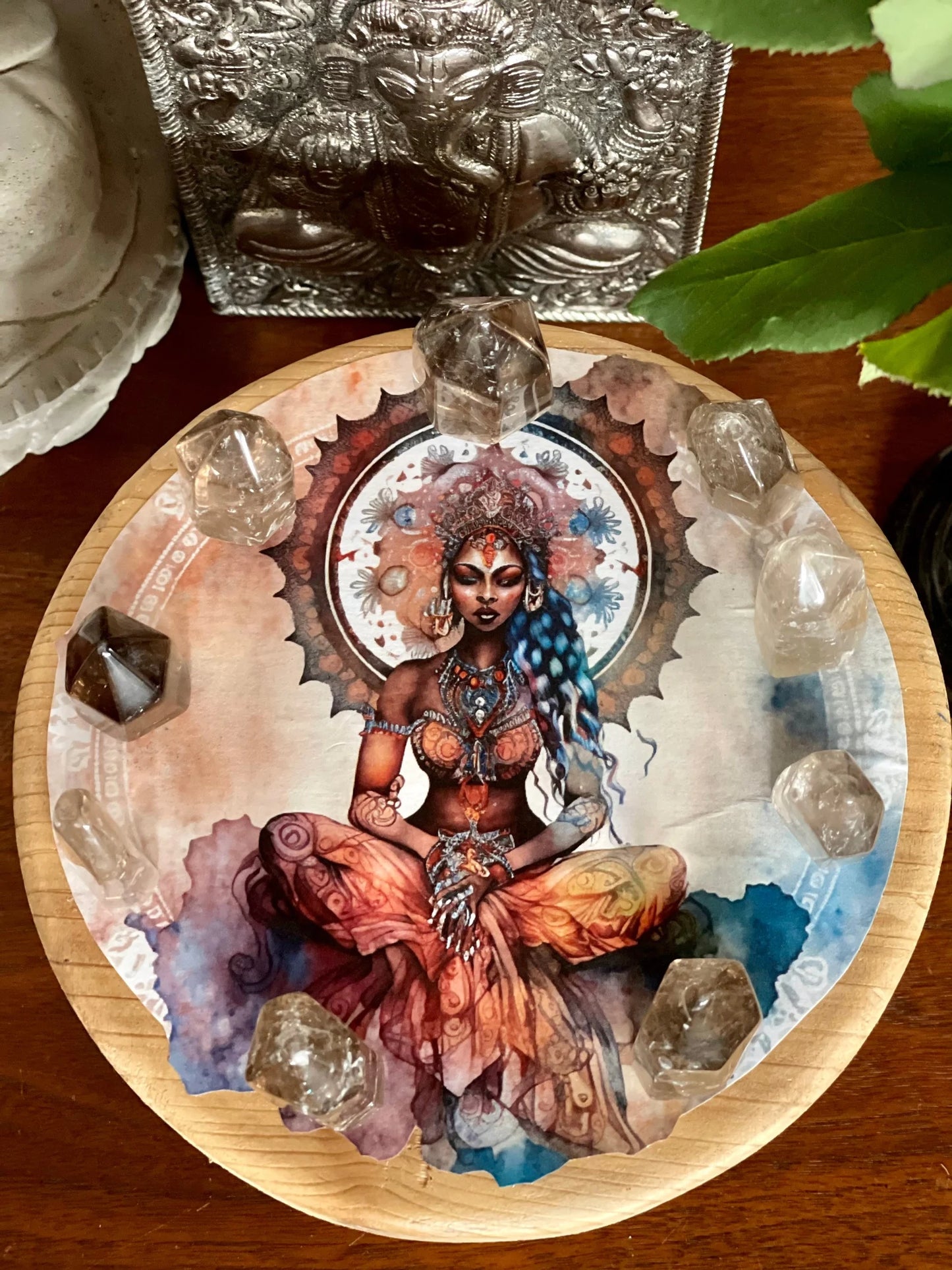 Mystical Goddess Crystal Grid Table, Meditation Table, Home Decor