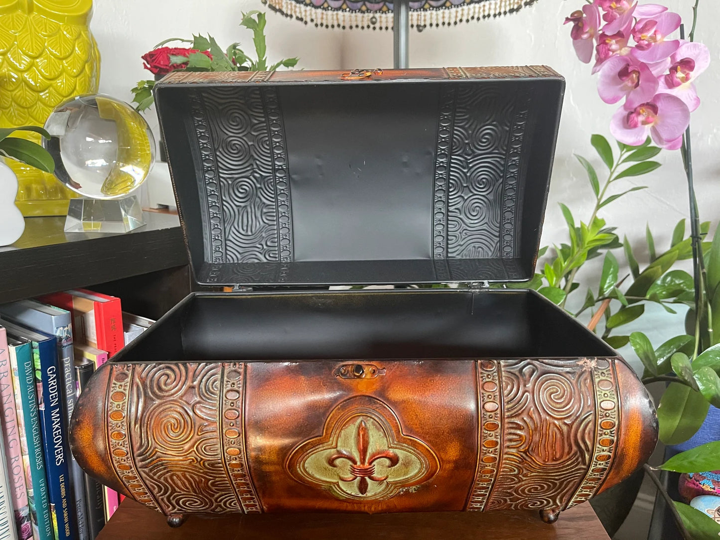 Large Vintage Fleur De Lis Metal Decorator Box, Bodhi Home Decor