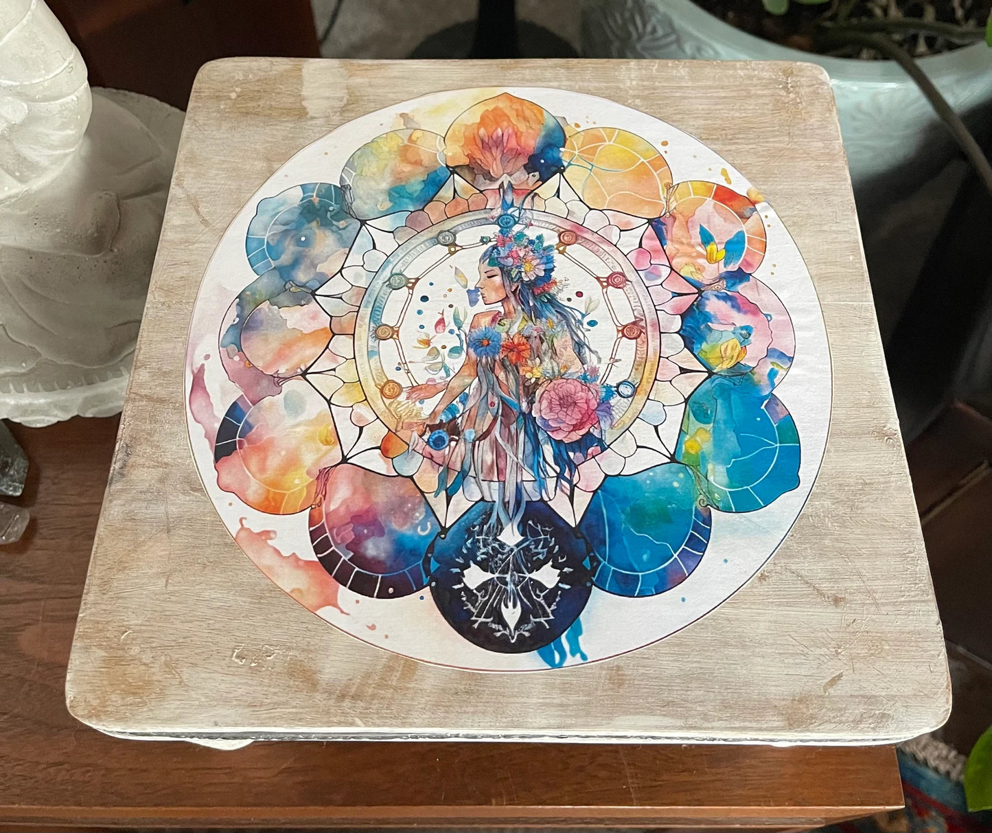 Indigo Goddess Crystal Grid Table, Bodhi Home Decor