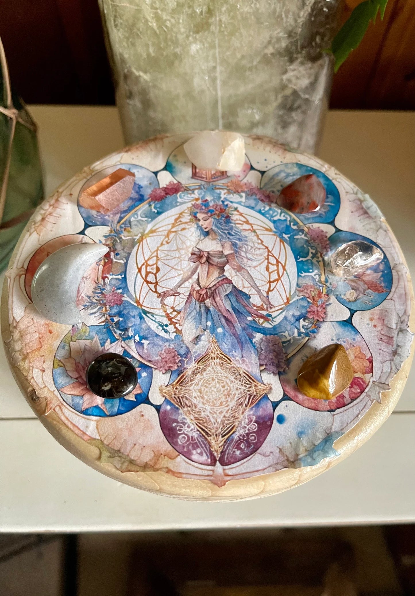 Indigo Goddess Crystal Grid Table, Bodhi Home Decor