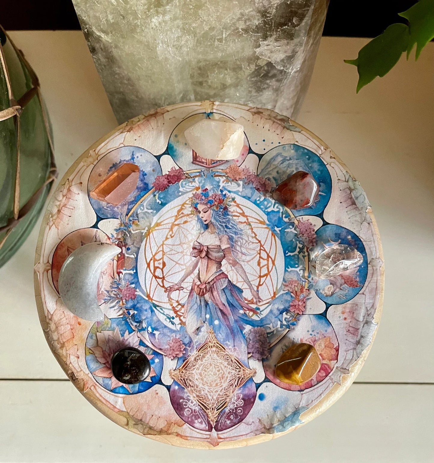 Indigo Goddess Crystal Grid Table, Bodhi Home Decor