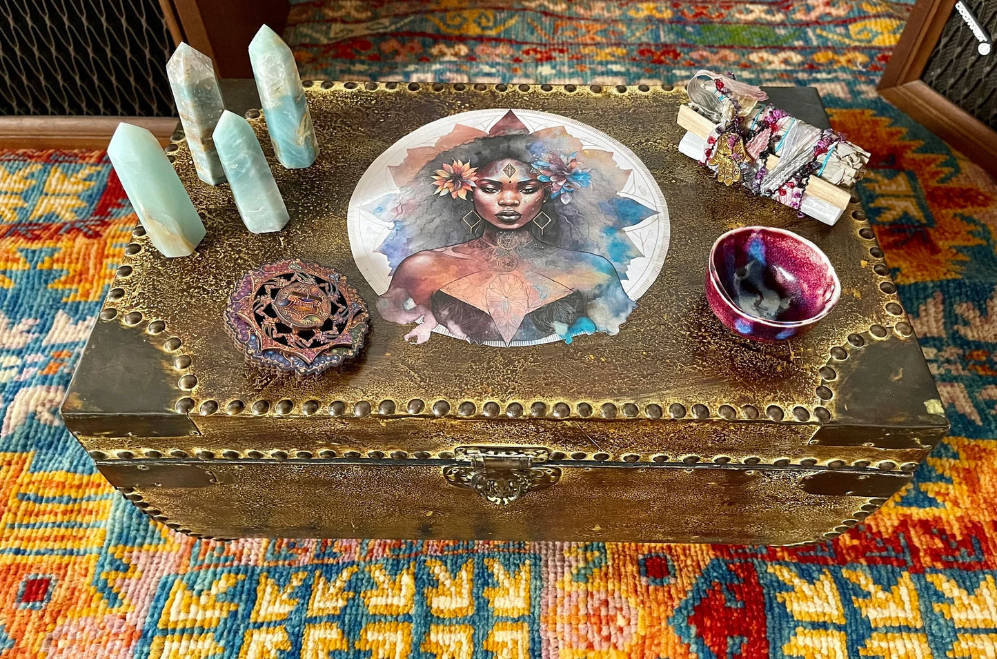 Mystical Goddess Chest, Goddess Meditation Table, Bodhi Home Decor