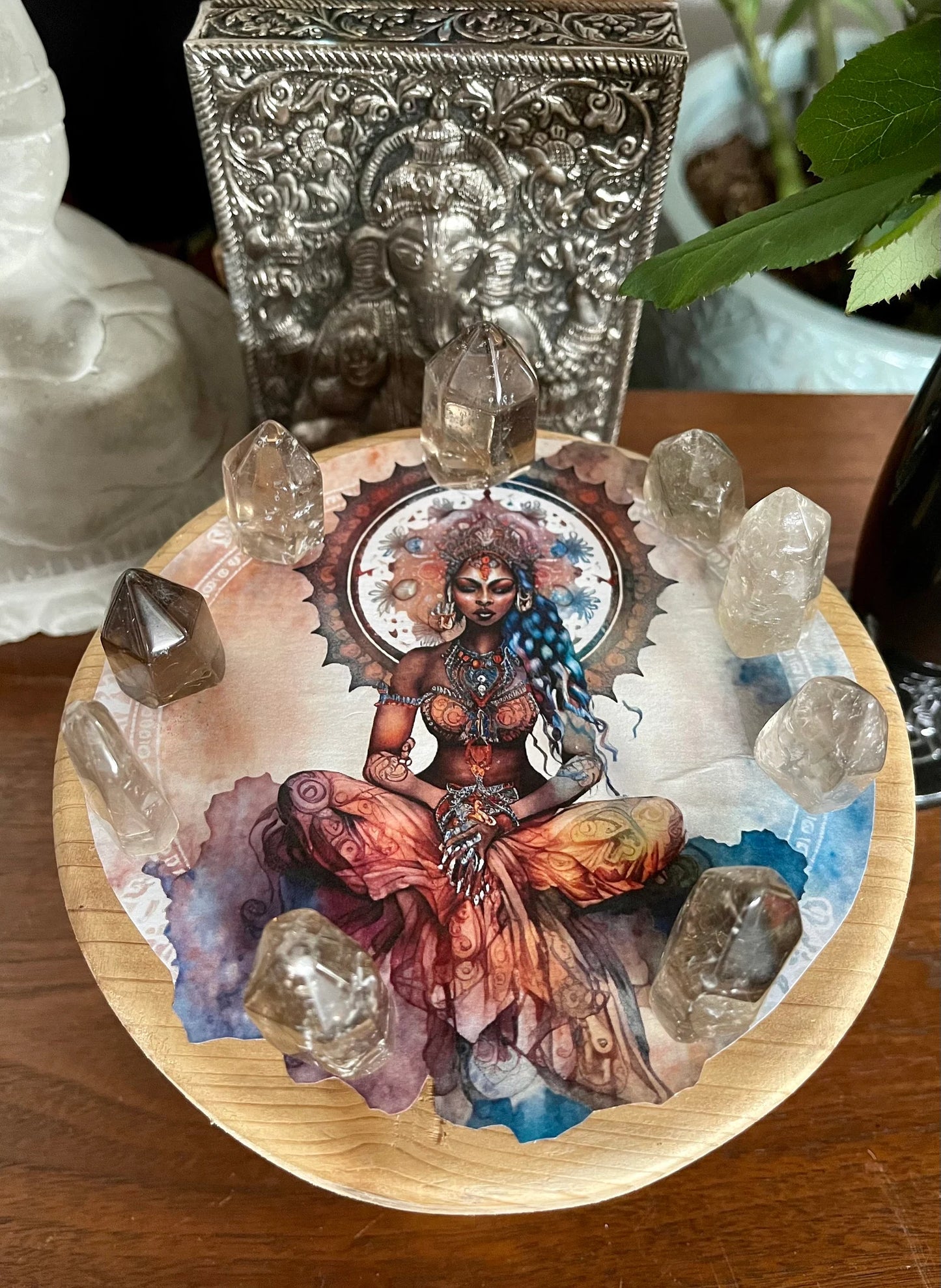 Mystical Goddess Crystal Grid Table, Meditation Table, Home Decor