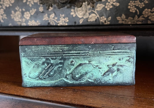 Handsome and Rare Vintage CHRISTOPHER SHATSBY Bronze & Wood Box With Lid, Bodhi Vintage