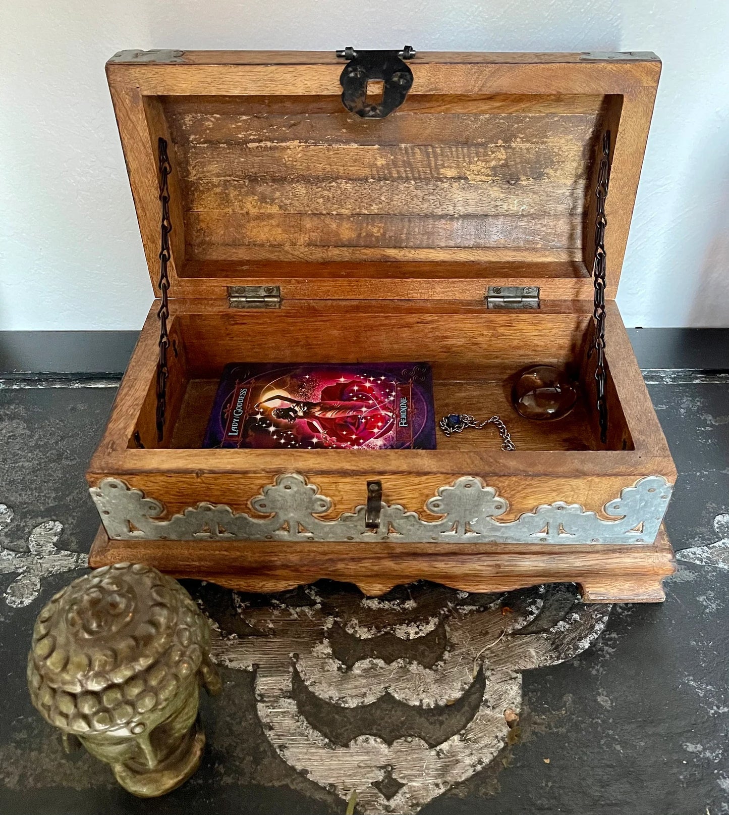 Stunning Hand Crafted Metal and Wood Box Vintage India, Bodhi Vintage
