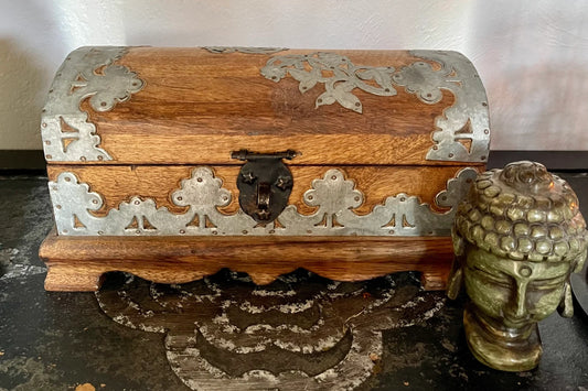 Stunning Hand Crafted Metal and Wood Box Vintage India, Bodhi Vintage
