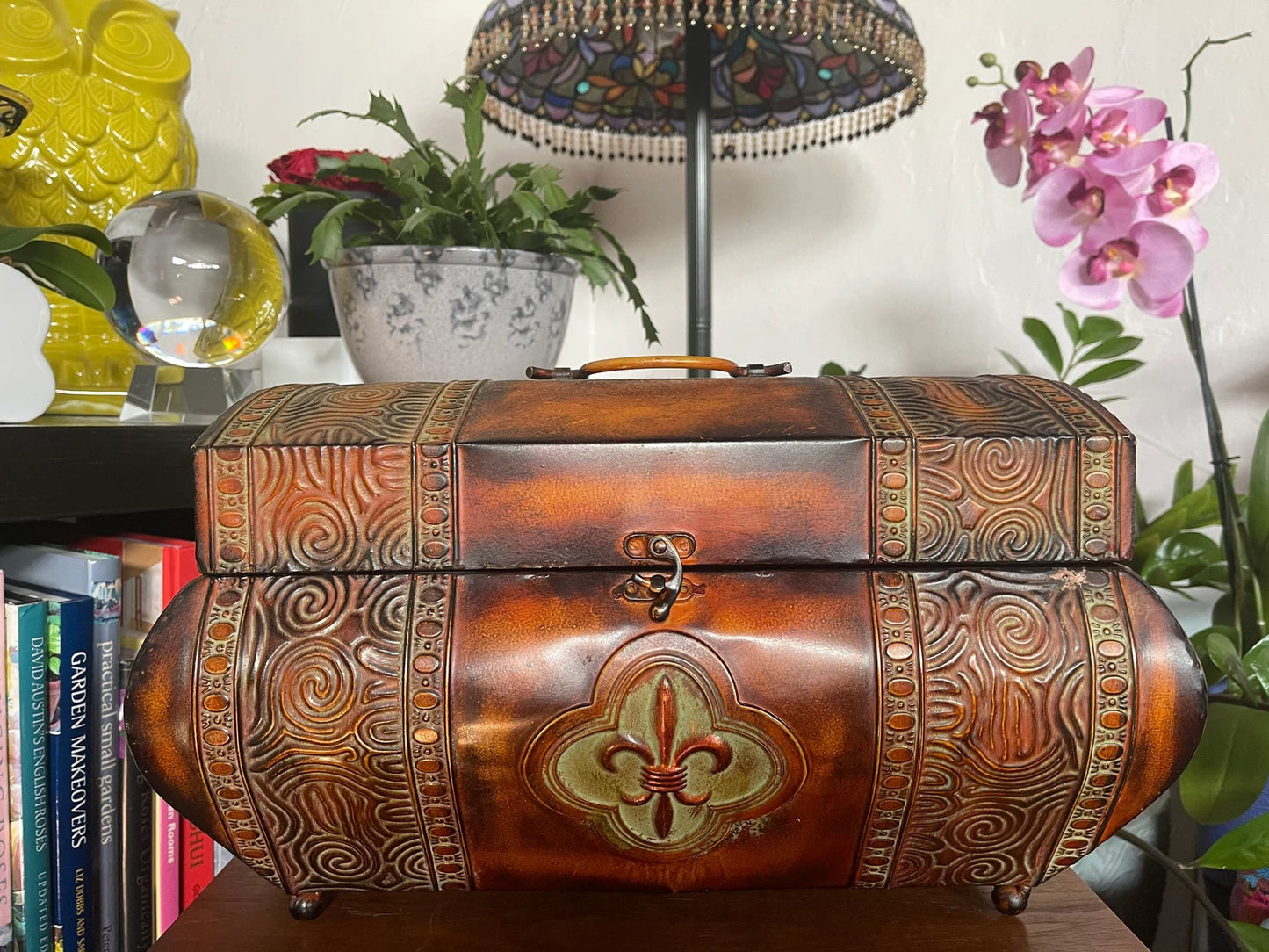 Large Vintage Fleur De Lis Metal Decorator Box, Bodhi Home Decor